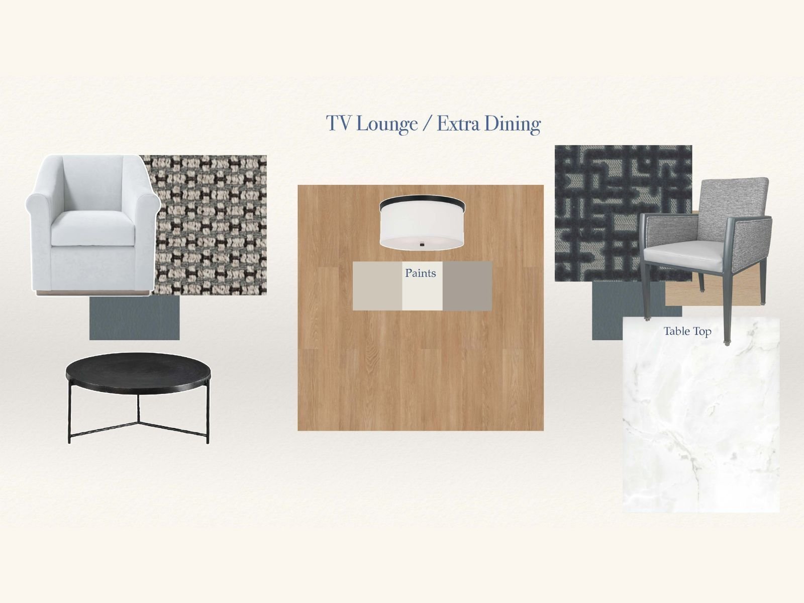 Remodel concepts for the TV lounge and extra dining room of Rivaria Vista Grande